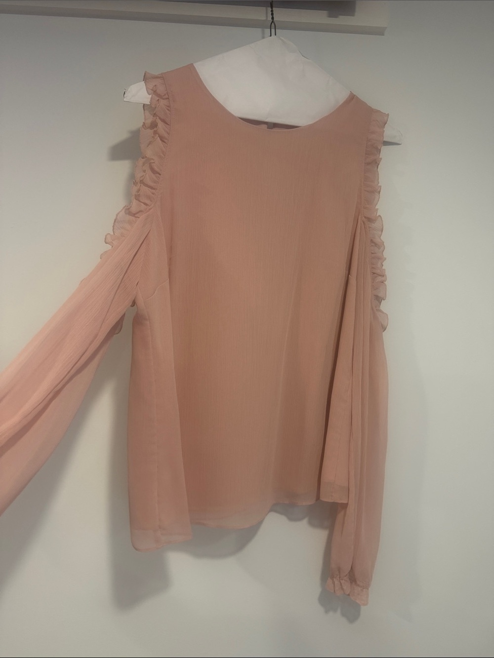 Eliza J Blush Pink Cold-Shoulder Ruffle Long-Sleeve Top